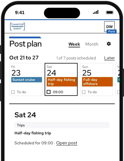 The posting week on a phone: Saturday’s half-day trip post scheduled for 9:00