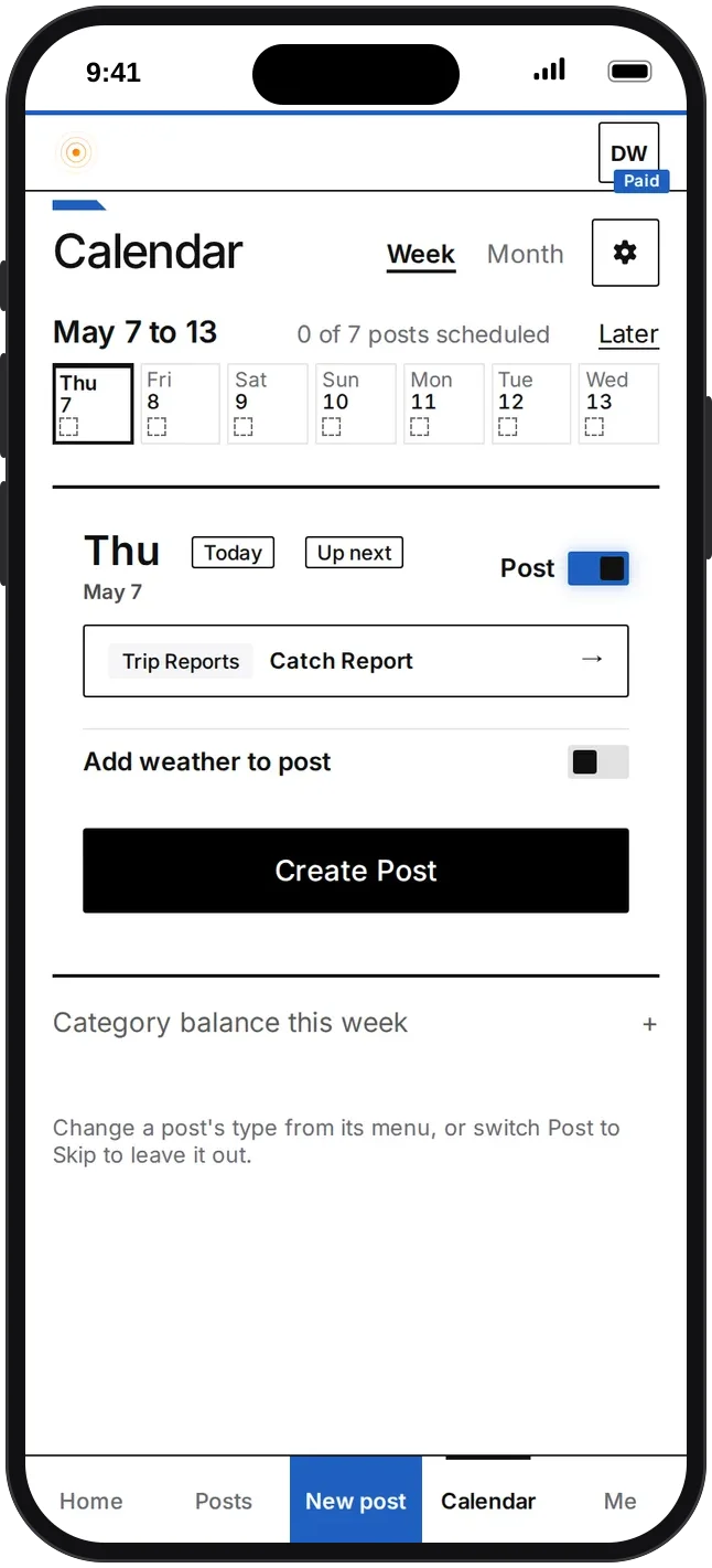 The week’s posts on the posting calendar, ready to approve one day at a time
